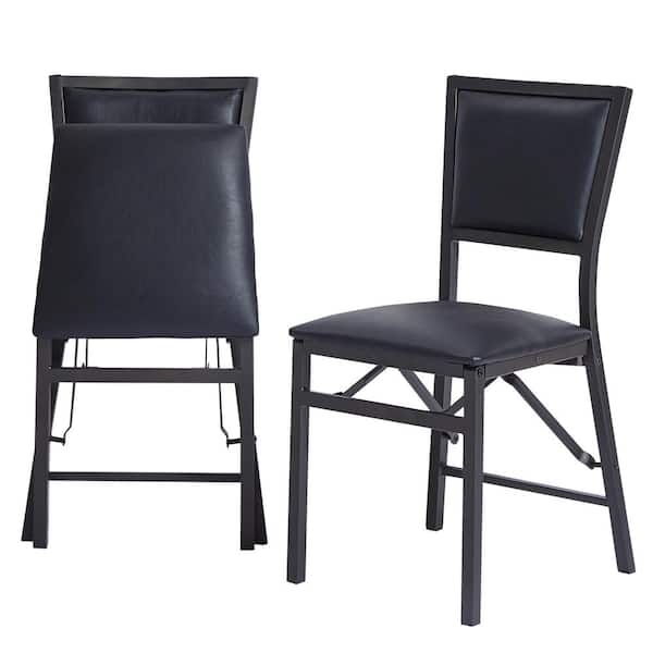 VECELO Foldable Dining Chairs Set of 2 Space-Saving, No Assembly Heavy-Duty Metal Frame, Black Kitchen and Living Room Chairs