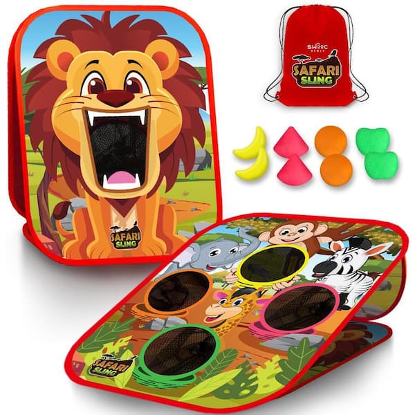 Safari Sling 2-in-1 Bean Bag Toss Game for Kids 5-Second Setup Kids Cornhole Game Set Outdoor Toddler Activities