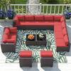 14-Piece Wicker Outdoor Sectional Set with Cushions Red
