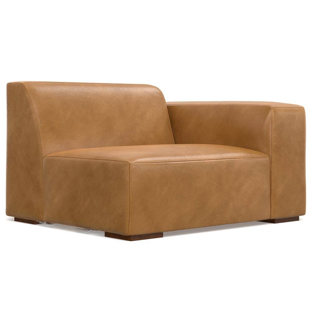 Simpli Home Rex 44 inch Right Straight Arm Genuine Leather
