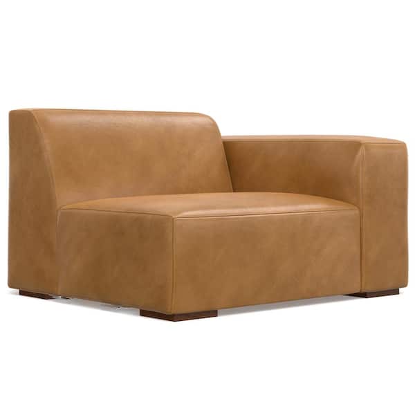 Simpli Home Rex Right-Arm Sofa Module in Genuine Leather