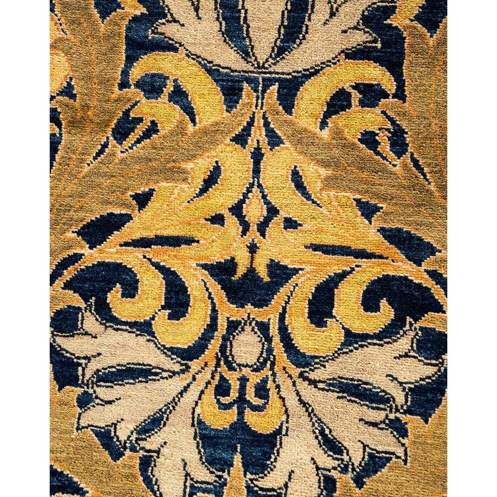Hand-Knotted Blue and Gold Wool Geometric Area Rug