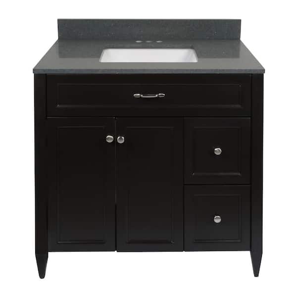 Amluxx Verona 37 in. W x 22 in. D Bath Vanity in Espresso with Quartz Stone Vanity Top in Galaxy Gray with White Basin