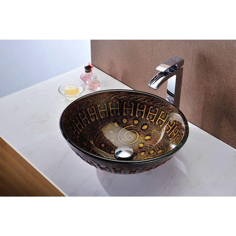 Lustrous Brown Glass Round Above-Counter Bathroom Sink