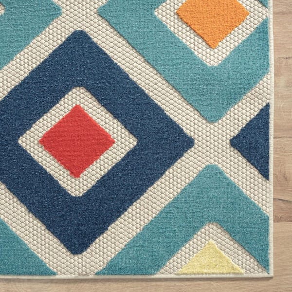 Blue, Ivory 4 ft. x 6 ft. Woven Polypropylene Rectangle Indoor/Outdoor Area Rug