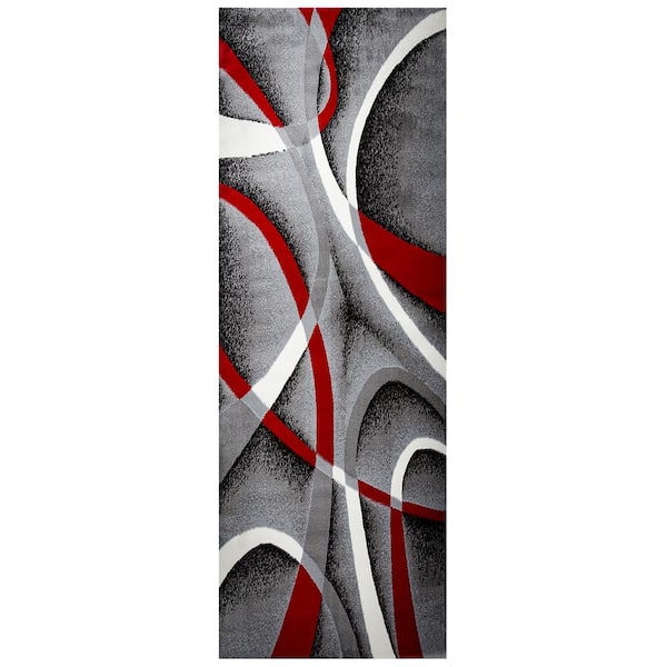 MSRUGS Strangeways Gray/Red 2 ft. x 5 ft. Polypropylene Runner Rug