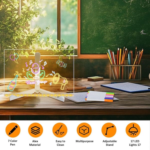 LEDボード アクリルボード Acrylic LED Light Up Dry Erase Board with 7 Colorful Markers and