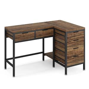 Perry 47 in. L-Shaped Rustic Brown Wood 6-Drawer Computer Desk