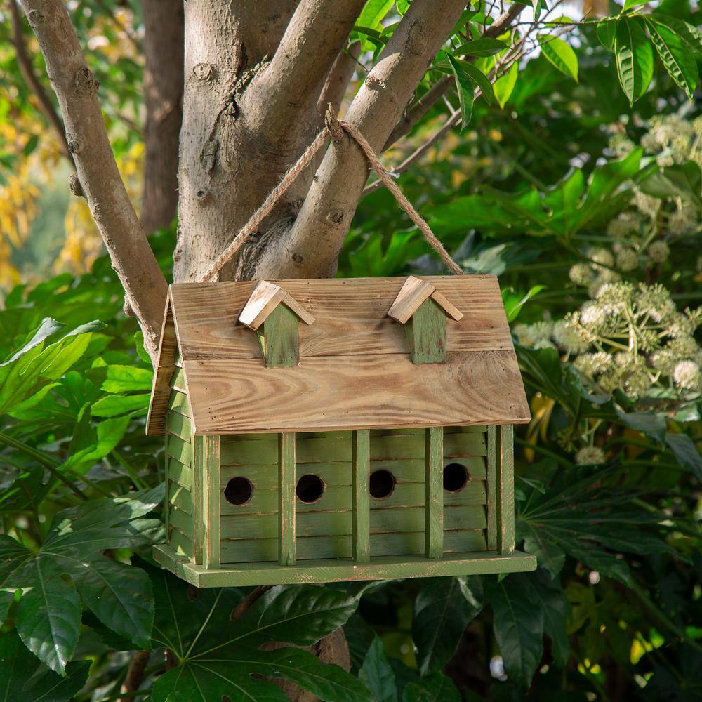 Glitzhome 14.25 in. L Wood Green Garden Distressed Birdhouse 2003100011