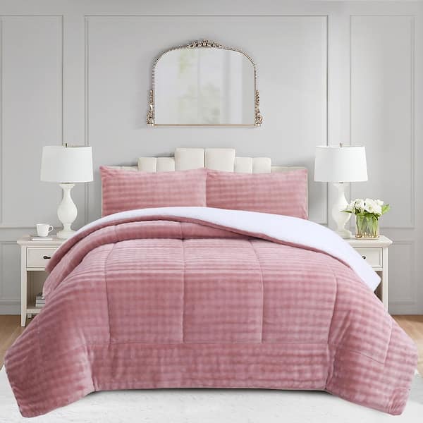 MarCielo ME541 Pink Bubble King Size Polyester Flannel Sherpa Comforter Set