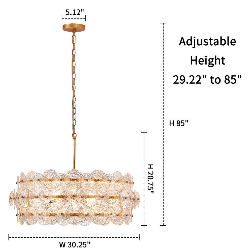 Gold Drum Chandelier with Hand-Made Glass Discs