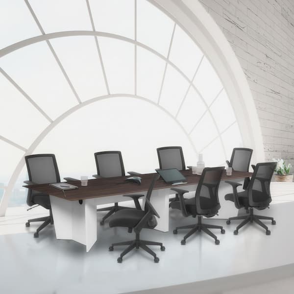 Array 144 in. Neo Walnut Conference Table with Power Data Grommet Desk-White