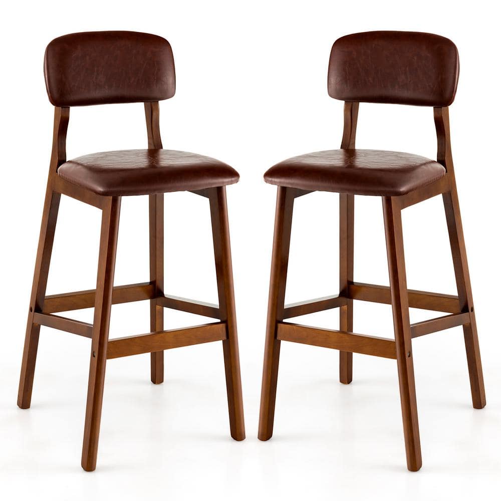 Costway 29 in. Brown Upholstered PU Bar Stools Dining Chairs with ...