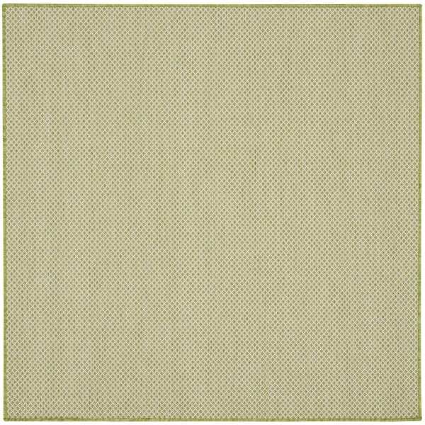 Nourison Courtyard Ivory Green 4 ft. x 4 ft. Square Solid Geometric Contemporary Indoor/Outdoor Area Rug