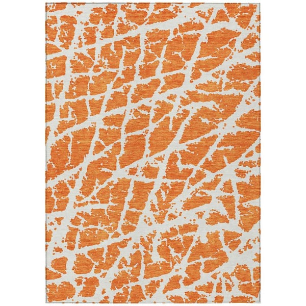 Orange and White 5 ft. x 8 ft. Abstract Indoor / Outdoor Area Rug