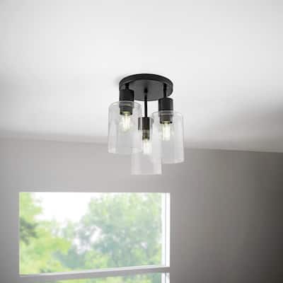 Sutton Place 14 in. 3-Light Matte Black Flush Mount, Farmhouse Ceiling Light