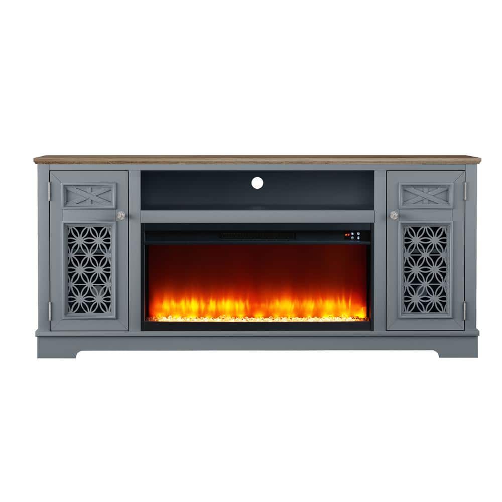 Gray 70" Electric Fireplace TV Stand with Cabinets
