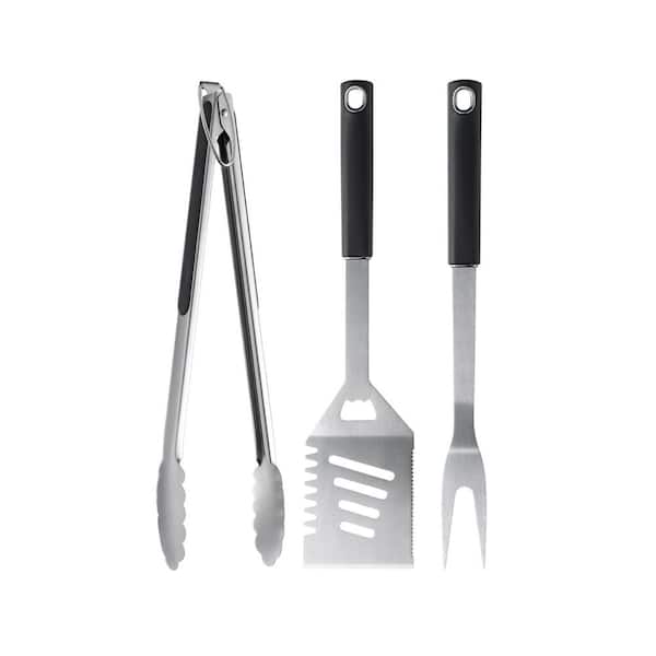 Stainless Steel Outdoor Griddle Accessories Set Heavy Duty Grill Tools Spatula Tongs Fork Gift-Box 3PCS