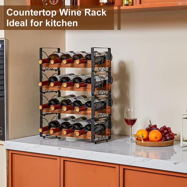 3-Tier Freestanding Floor Wine Holder,x-Cosrack Small Bar Cabinet With 8Glass Bottle Holder Wine Table For Kitchen Dining Room
