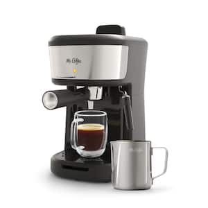 1- Cup 4-Shot Black Steam Espresso Machine, Cappuccino, and Latte Maker with Stainless Steel Frothing Pitcher