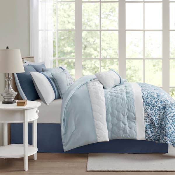 Josefina 8-Piece Blue Polyester Queen Comforter Set