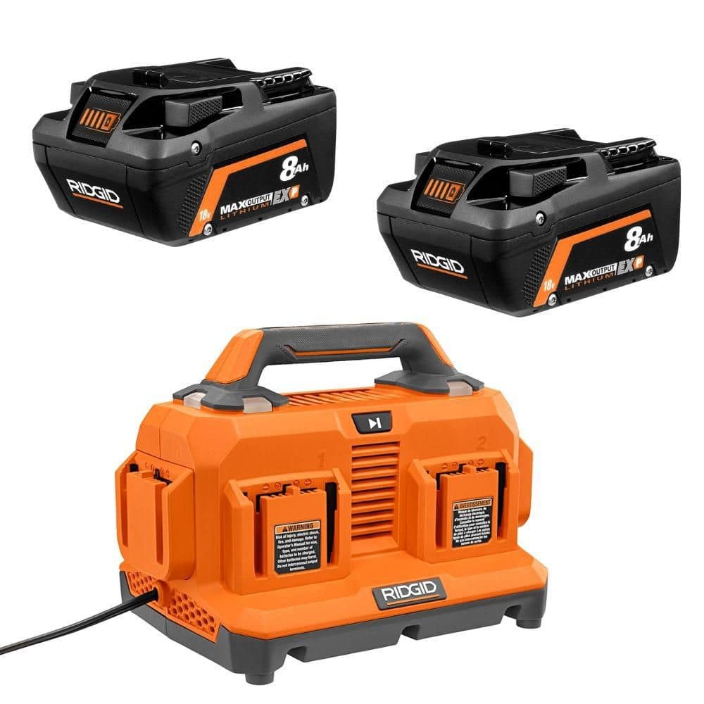 RIDGID 18V 6-Port Sequential Charger w/ (2) 18V 8.0 Ah MAX Lithium-Ion Batteries (R86096R840081P)