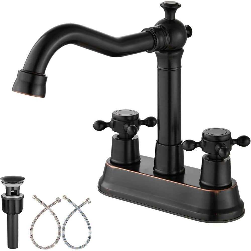 4 in. Centerset Double Handle High Arc Bathroom Faucet with Drain Kit Inclu