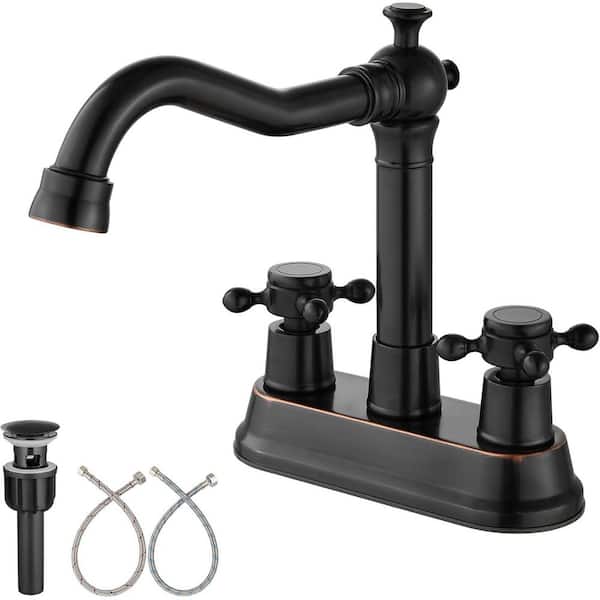 4 in. Centerset Double Handle High Arc Bathroom Faucet with Drain Kit Included in Oil Rubbed Bronze