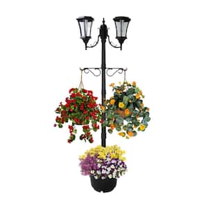 Martens 2-Light Outdoor Black Integrated LED Solar Lamp Post and Planter