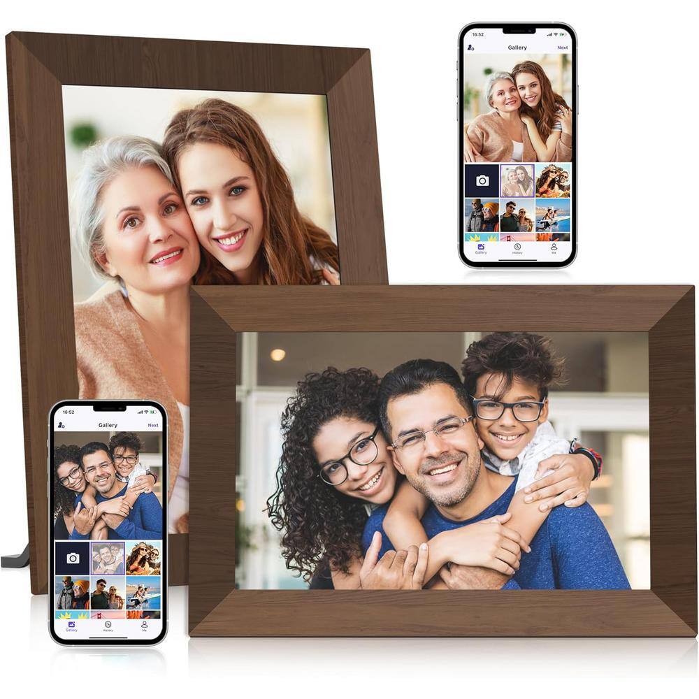 10.1 in. WiFi IPS Touch Screen Digital Photo Frame with 32GB Storage, SD Card Slot, Auto-Rotate in Wood Grain - (2-Pack)