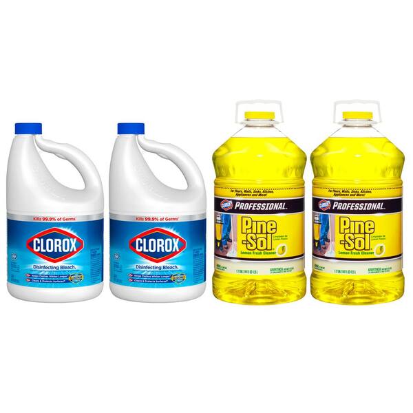 Clorox 121 Oz Regular Concentrated Liquid Bleach 2 Pack And 144 Oz Professional Lemon Fresh Multi Surface Cleaner 2 Pack C2 83526606 The Home Depot