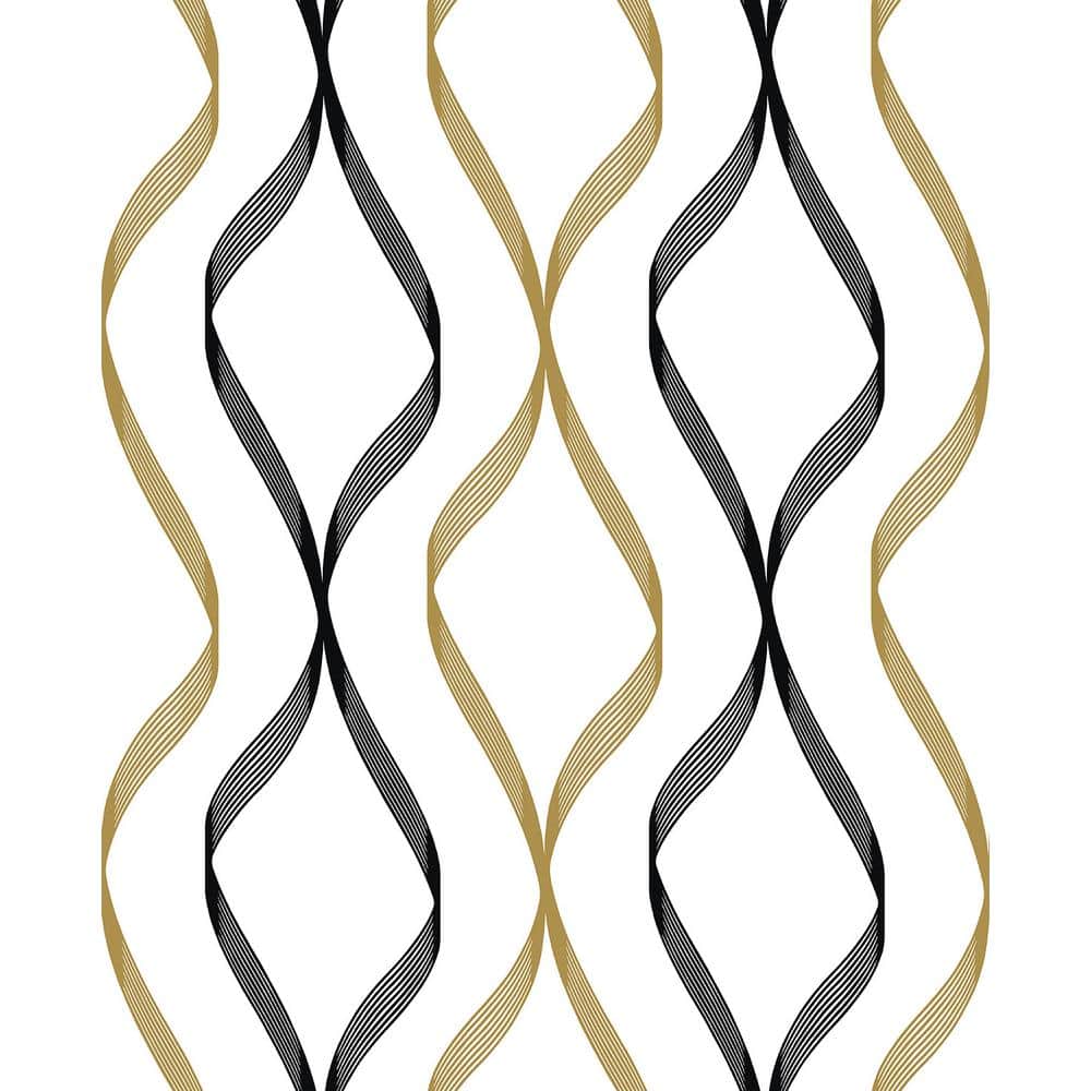 Metallic Gold and Ebony Ogee Ribbon Vinyl Peel and Stick Wallpaper Roll 30.75 sq. ft. price history on PriceWatchPro