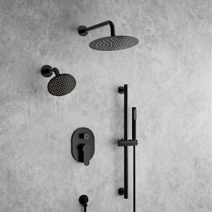 3-Spray Patterns Round Fixed Shower Head 10, 6 in. with  Wall Mount Dual Shower Heads in Matte Black