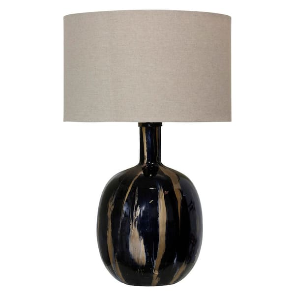30.5 in. Gold/Black Transitional No Design Bedside Table Lamp for Bedroom with Beige Linen Shade