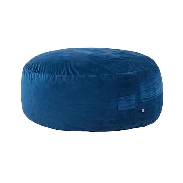 Benjara Olio Navy Blue Polyester Velvet Large (45-72 in.) Bean Bag Round