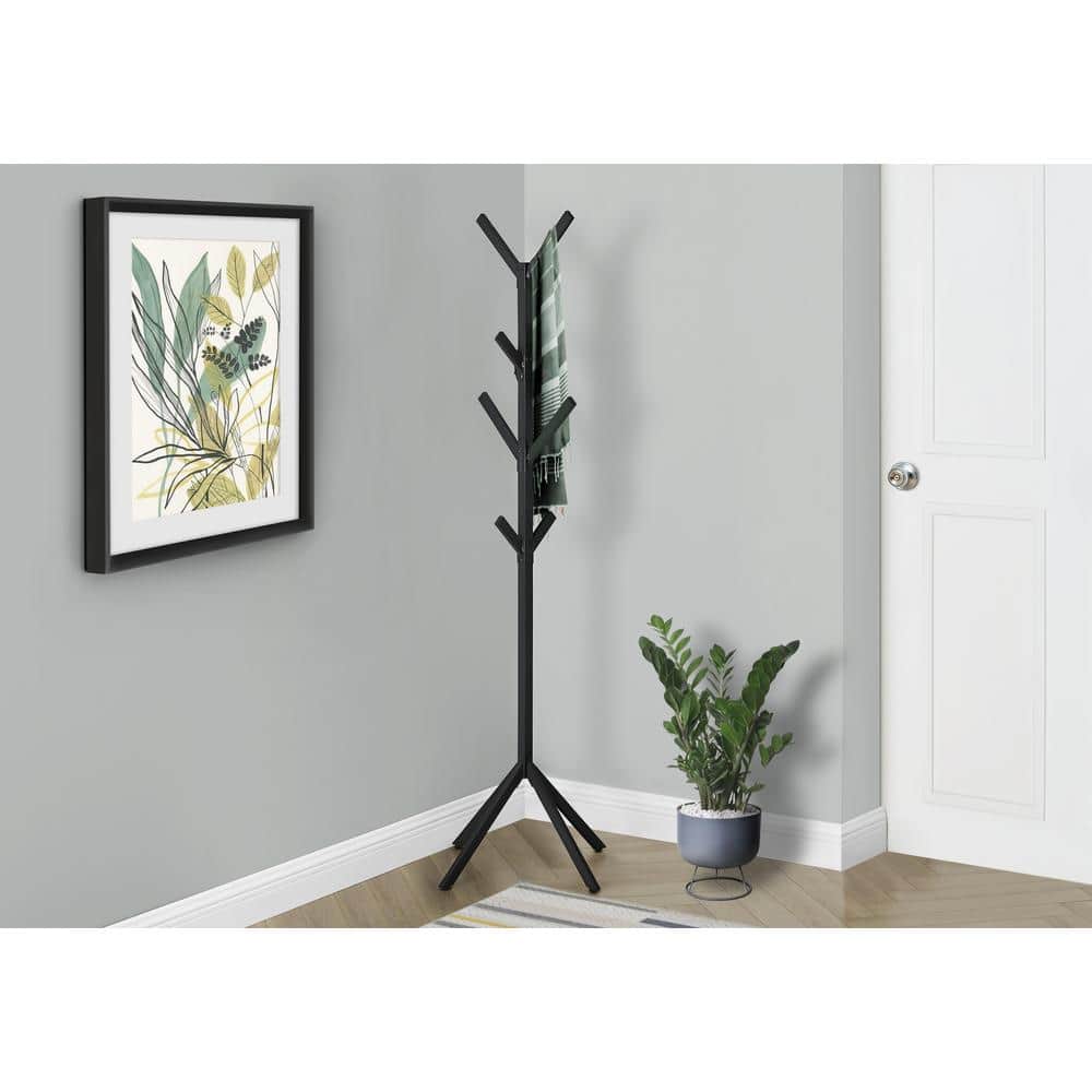 Black Metal 70" Modern Industrial Coat Rack with 8 Hooks