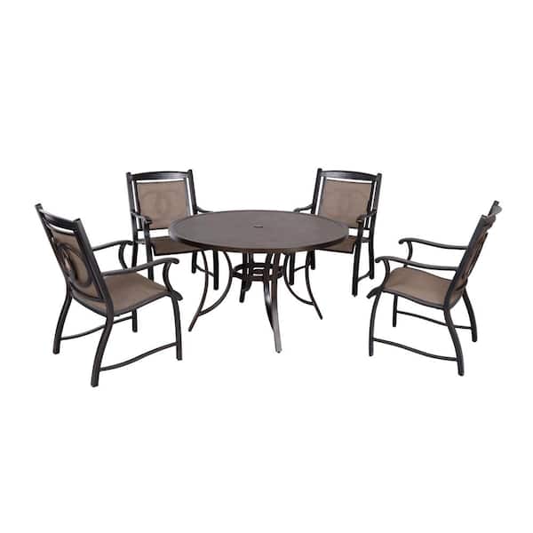Afoxsos 5 Piece Patio Furniture Outdoor Dining Set w/4pcs Sling Chair & 1pc 48inch Tempered Glass Top Table