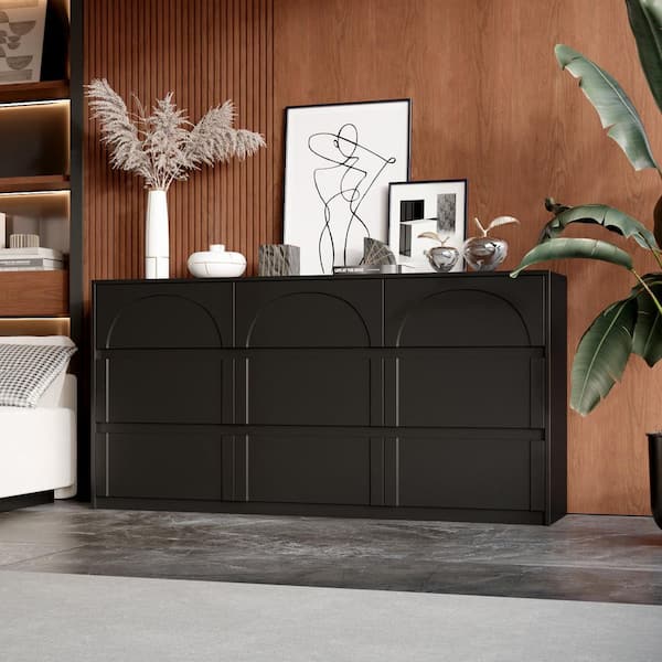 Kingdely 9-Drawer Black Wood Dresser Modern Style 31.5 in. H x 63 in. W x 13.7 in. D KF250020-03