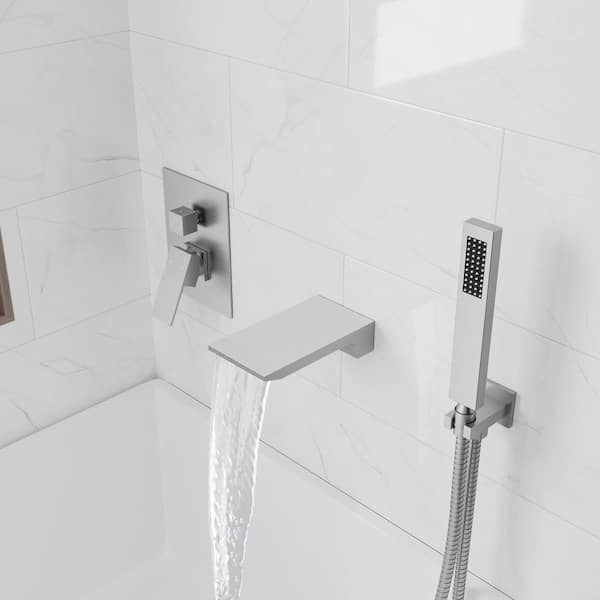 Single-Handle 2-Spray Wall Mount Roman Tub Faucet with Hand Shower in. Brushed Nickel (Vlave Included)