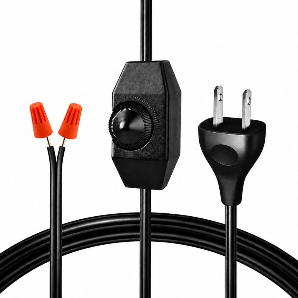 6 Ft Black Extension Cord with Rotary Dimmer Switch, 120V 150W Max, UL Listed, Compatible with Dimmable LED