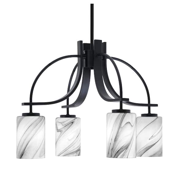 Unbranded Olympia 15.75 in. 4-Light Matte Black Downlight Chandelier Onyx Swirl Glass Shade