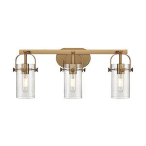 Pilaster II Cylinder 24.88 in. 3-Light Brushed Brass Vanity Light with Glass Shade