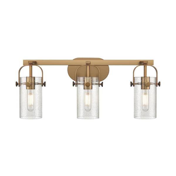 Innovations Pilaster II Cylinder 24.88 in. 3-Light Brushed Brass Vanity Light with Glass Shade