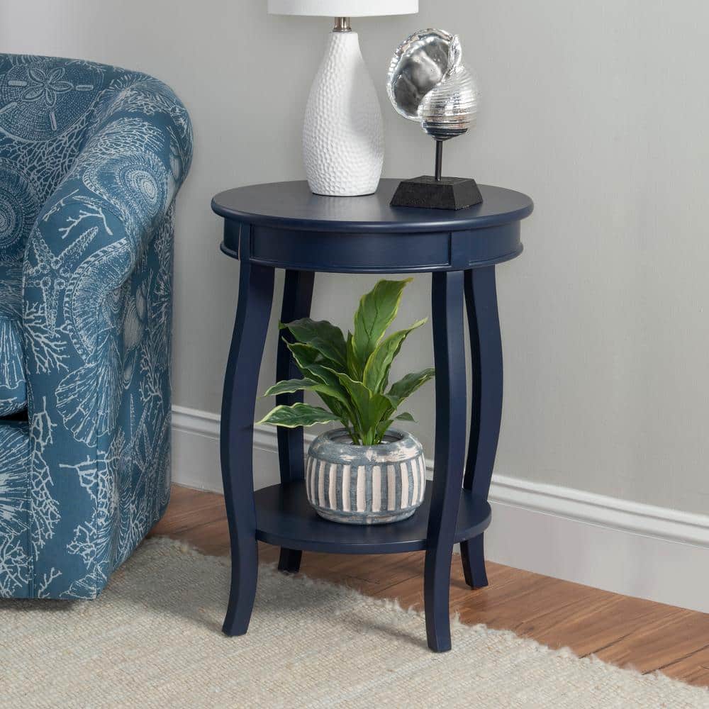 Justine Navy Blue Round Wood End Table with Shelf