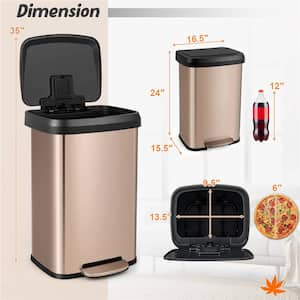 13.2 gal. Metal Household Trash Can Step Lid in Golden