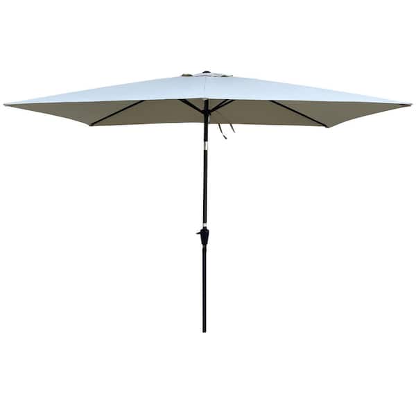 Unbranded 6 ft. x 9 ft. Steel Patio Market Umbrella with Crank and Push Button Tilt in Frozen Dew