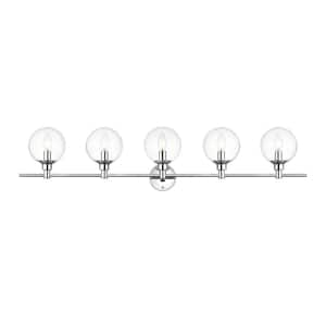 Simply Living 47 in. 5-Light Modern Chrome Vanity Light with Clear Round Shade