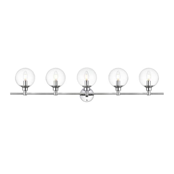 Unbranded Simply Living 47 in. 5-Light Modern Chrome Vanity Light with Clear Round Shade