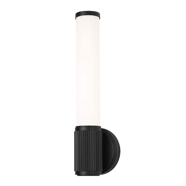 Unbranded Solange 16.5 in. Matte Black Integrated LED 1 Light Wall Sconce with Opal White Glass Shade