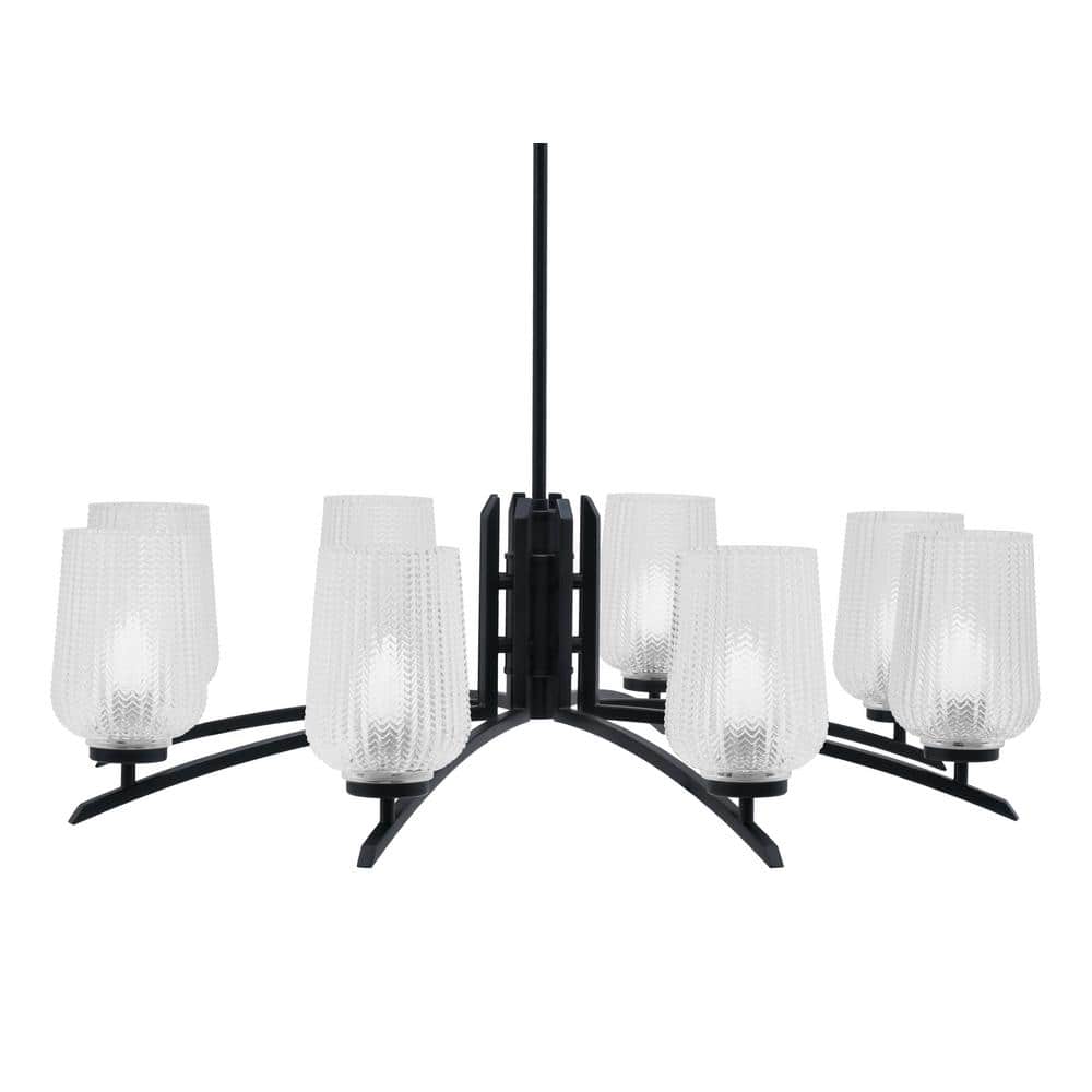 Siena 35 in. 8 Light Matte Black Chandelier with Clear Textured Glass Shade
